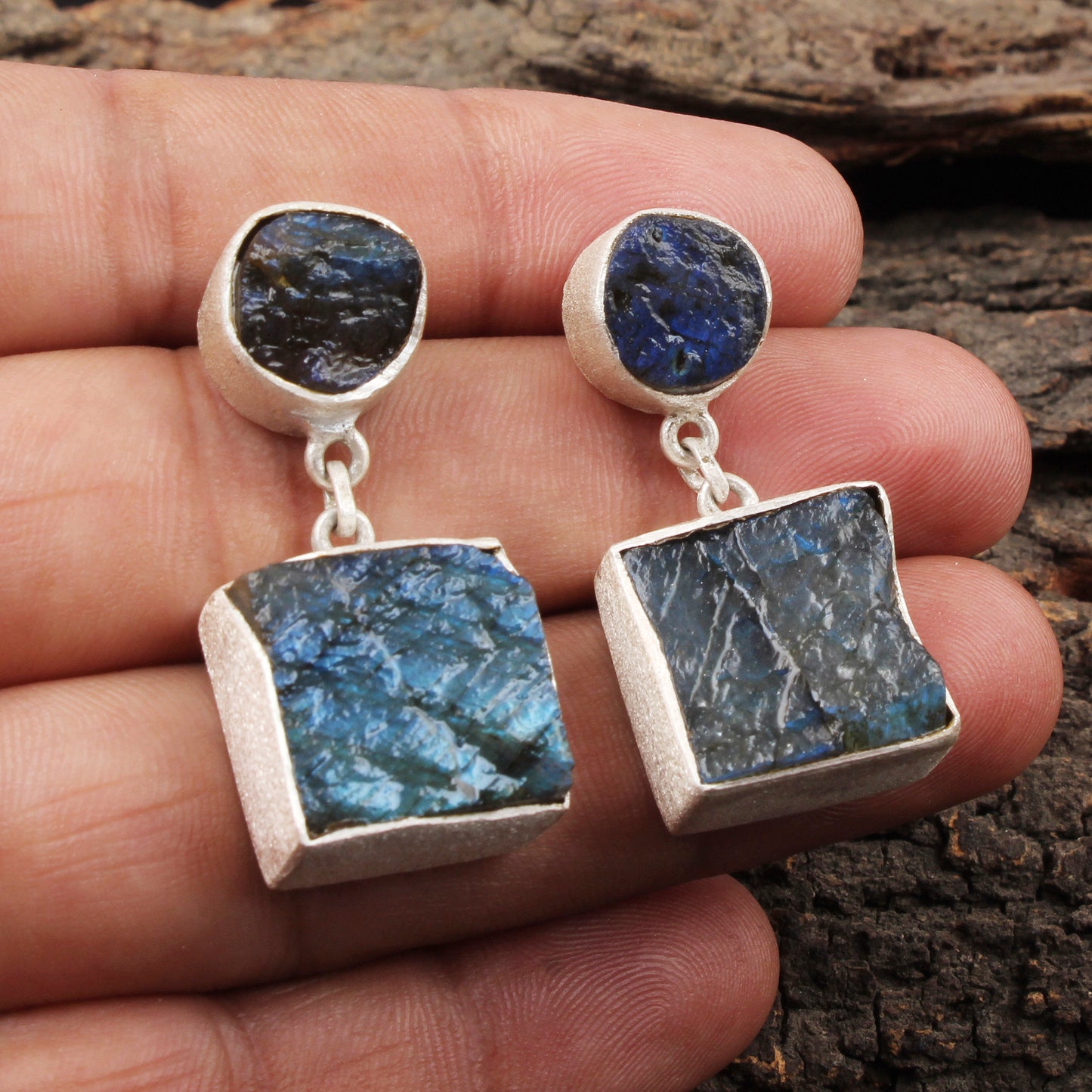 Rough Labradorite Earrings Handmade Matte Finish 925 Sterling Silver Earrings Natural Raw Gemstone Jewelry