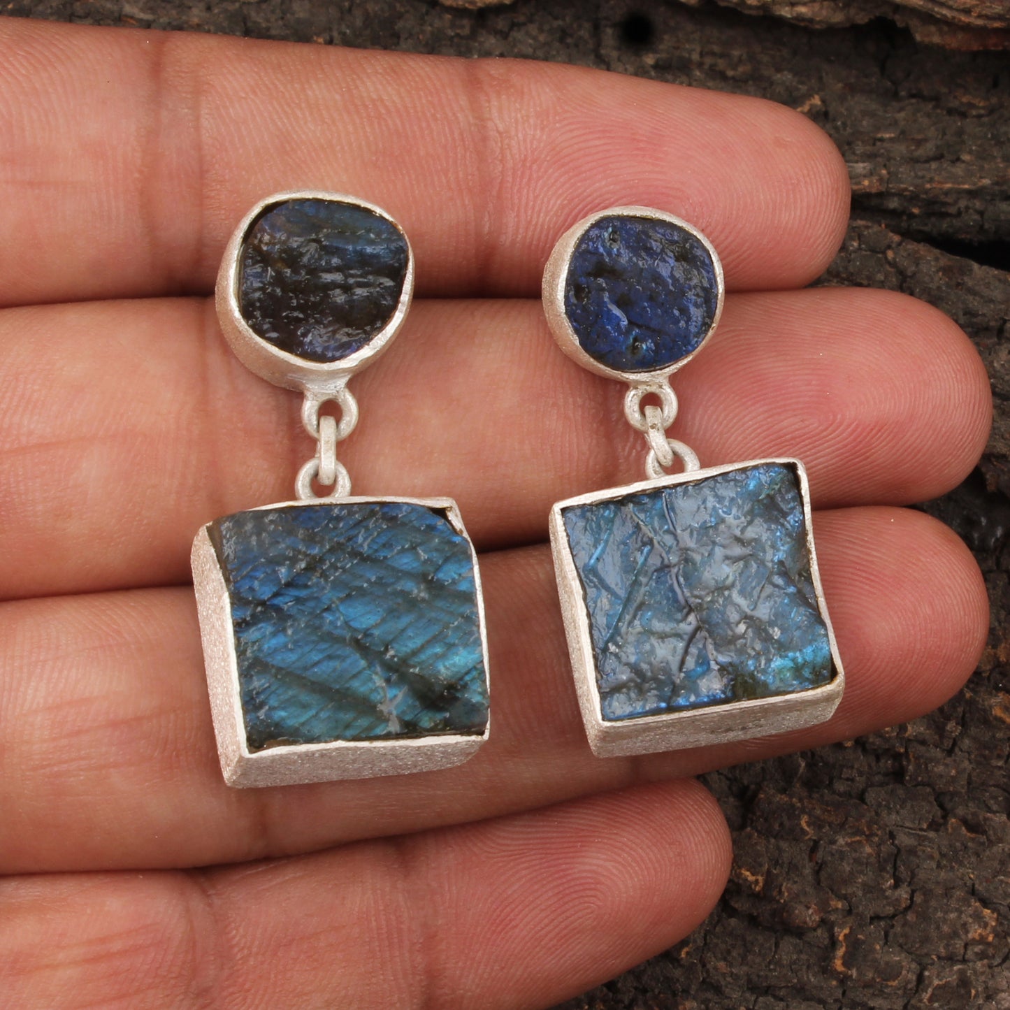 Rough Labradorite Earrings Handmade Matte Finish 925 Sterling Silver Earrings Natural Raw Gemstone Jewelry