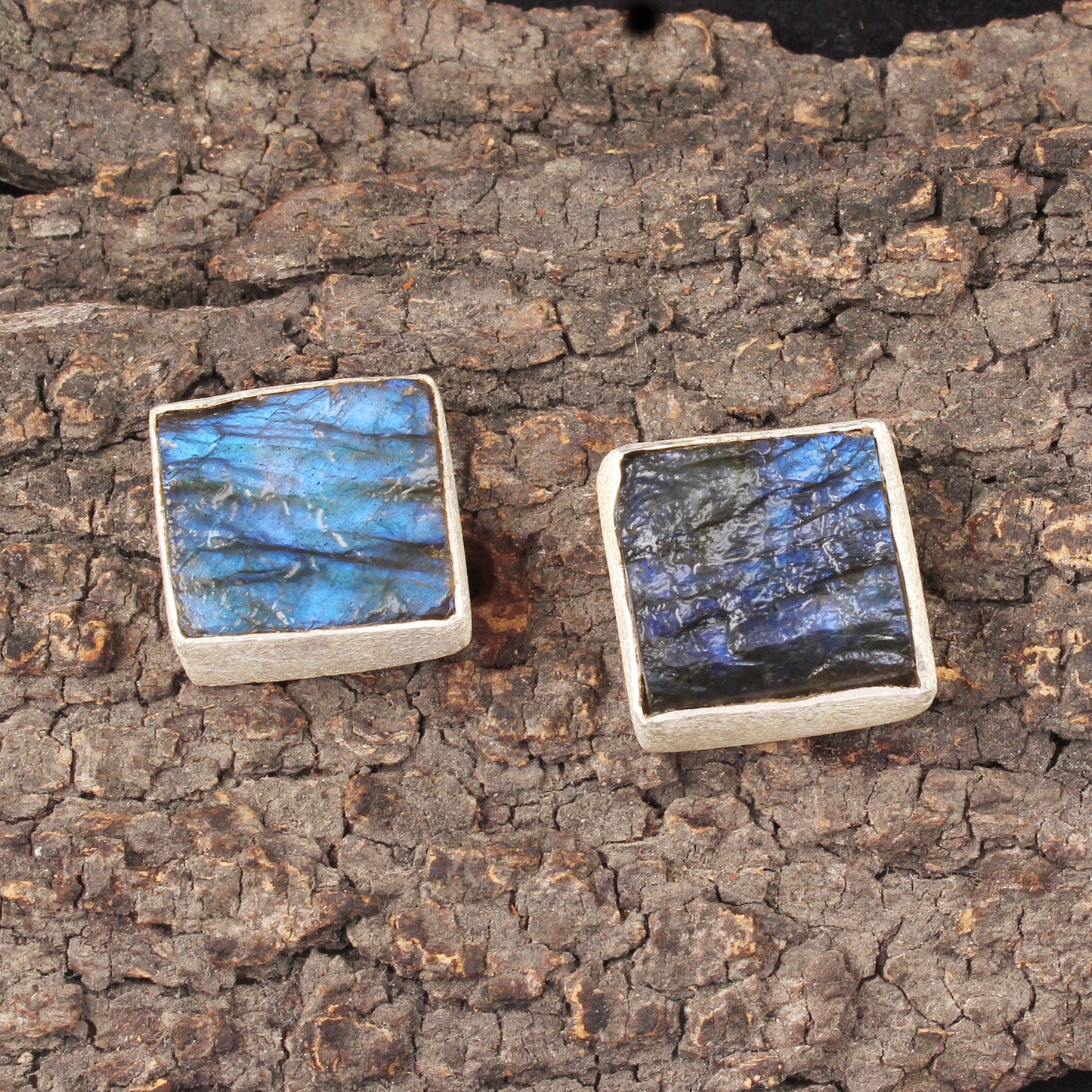 Rough Labradorite Stud Earrings with Matte Finish Handmade 925 Sterling Silver Natural Raw Gemstone Earrings