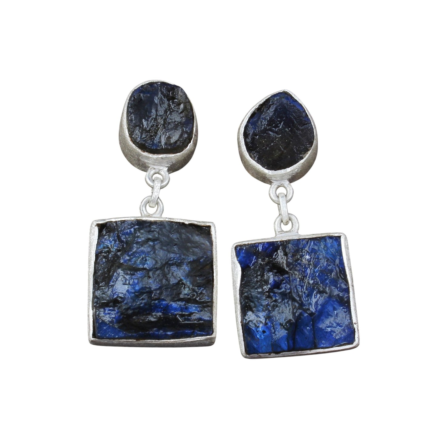 Rough Labradorite Earrings Handmade Matte Finish 925 Sterling Silver Earrings Natural Raw Stone Jewelry