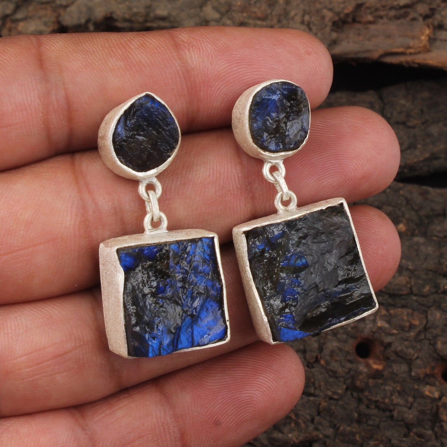 Rough Labradorite Earrings Handmade Matte Finish 925 Sterling Silver Earrings Natural Raw Stone Jewelry