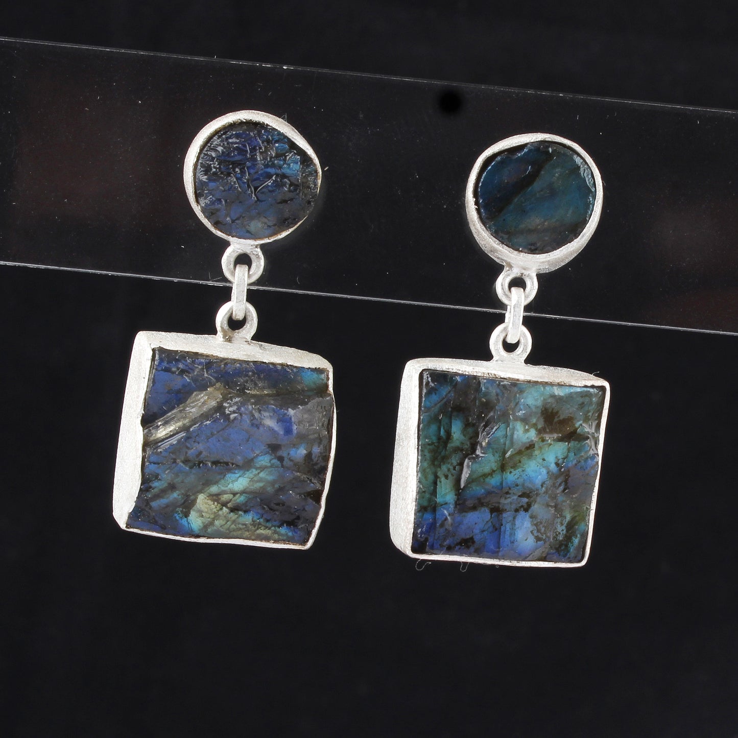 Rough Labradorite Earrings Matte Finish 925 Sterling Silver Earrings Handmade Natural Raw Gemstone Jewelry