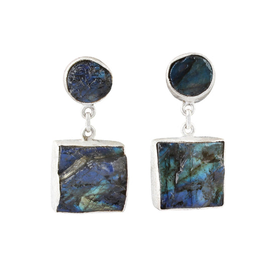 Rough Labradorite Earrings Matte Finish 925 Sterling Silver Earrings Handmade Natural Raw Gemstone Jewelry
