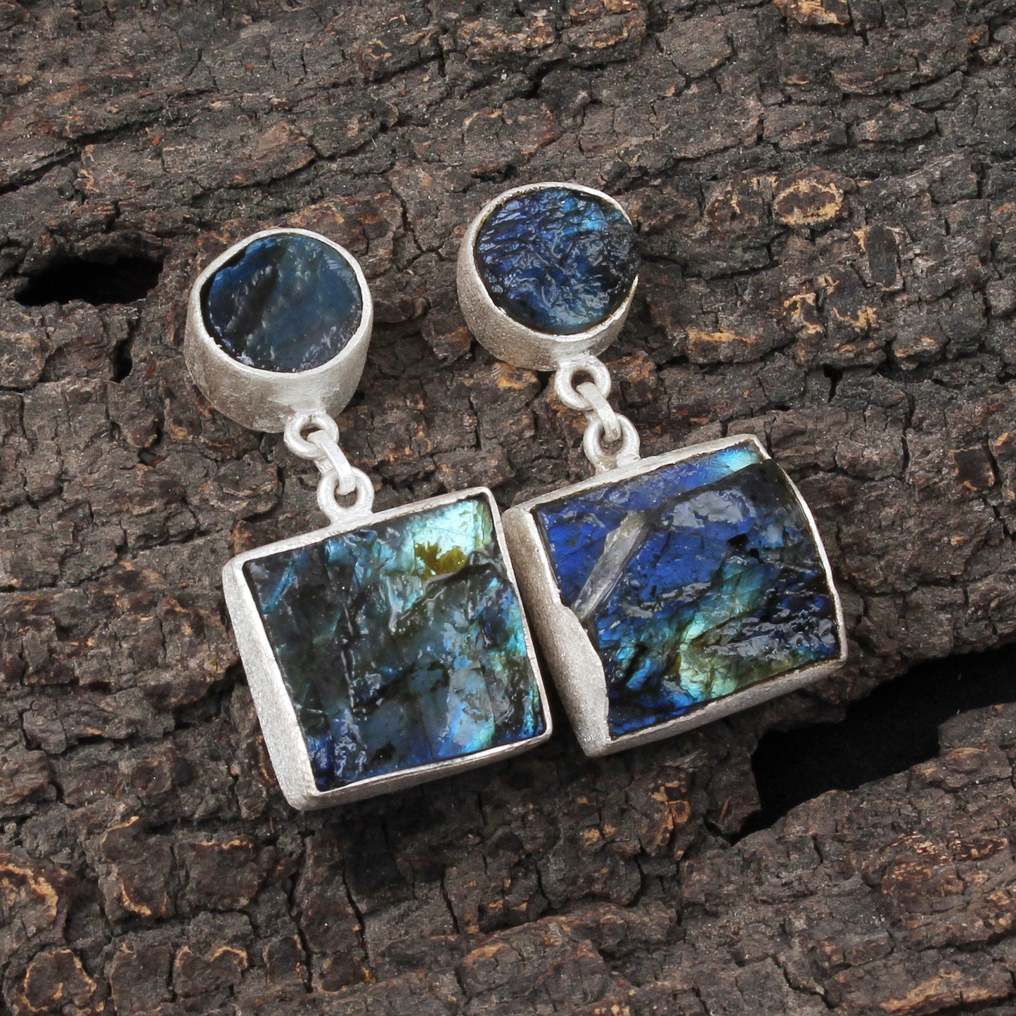 Rough Labradorite Earrings Matte Finish 925 Sterling Silver Earrings Handmade Natural Raw Gemstone Jewelry