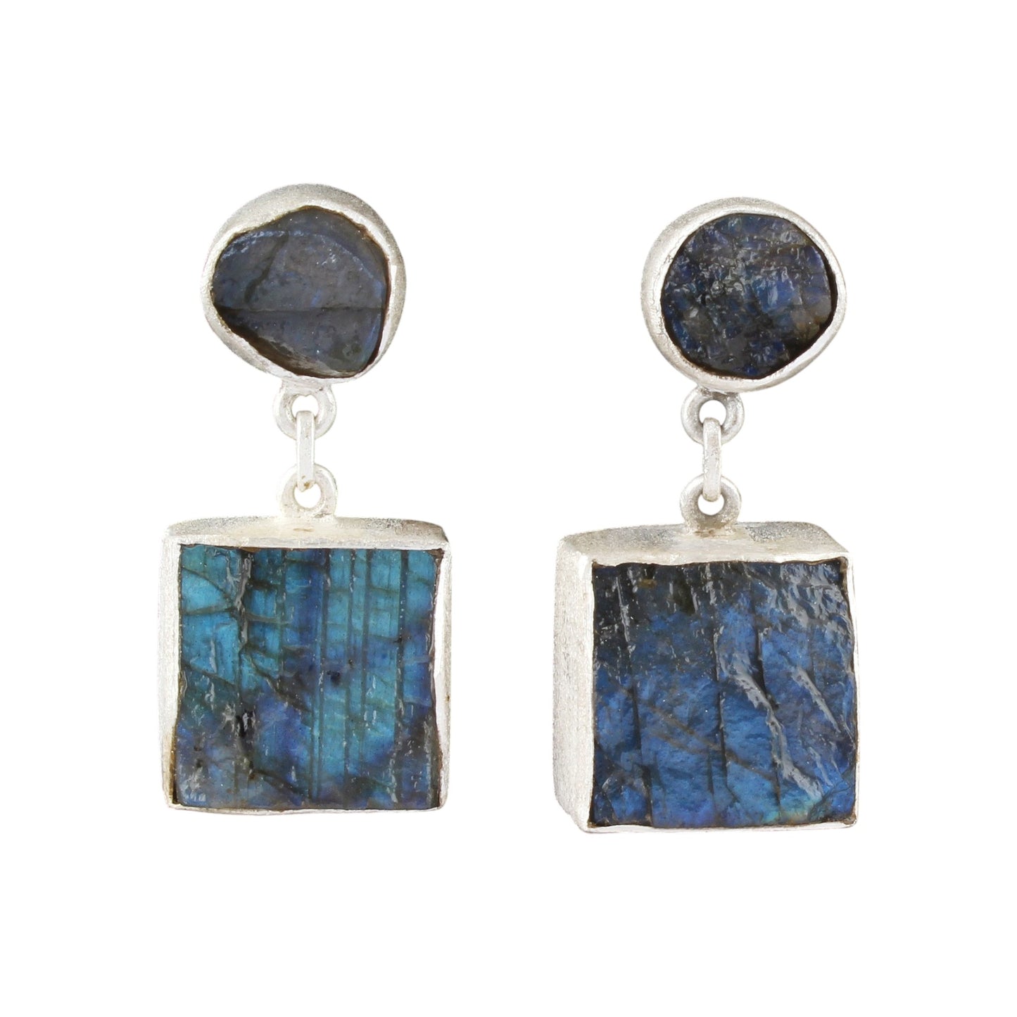 Rough Labradorite Earrings Matte Finish 925 Sterling Silver Earrings Handcrafted Natural Raw Gemstone Jewelry