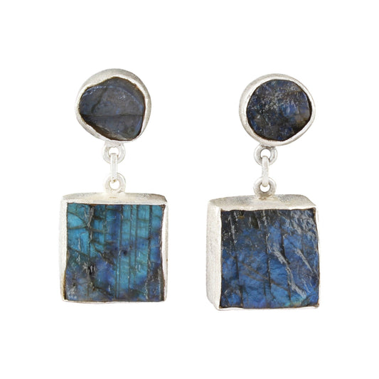 Rough Labradorite Earrings Matte Finish 925 Sterling Silver Earrings Handcrafted Natural Raw Gemstone Jewelry