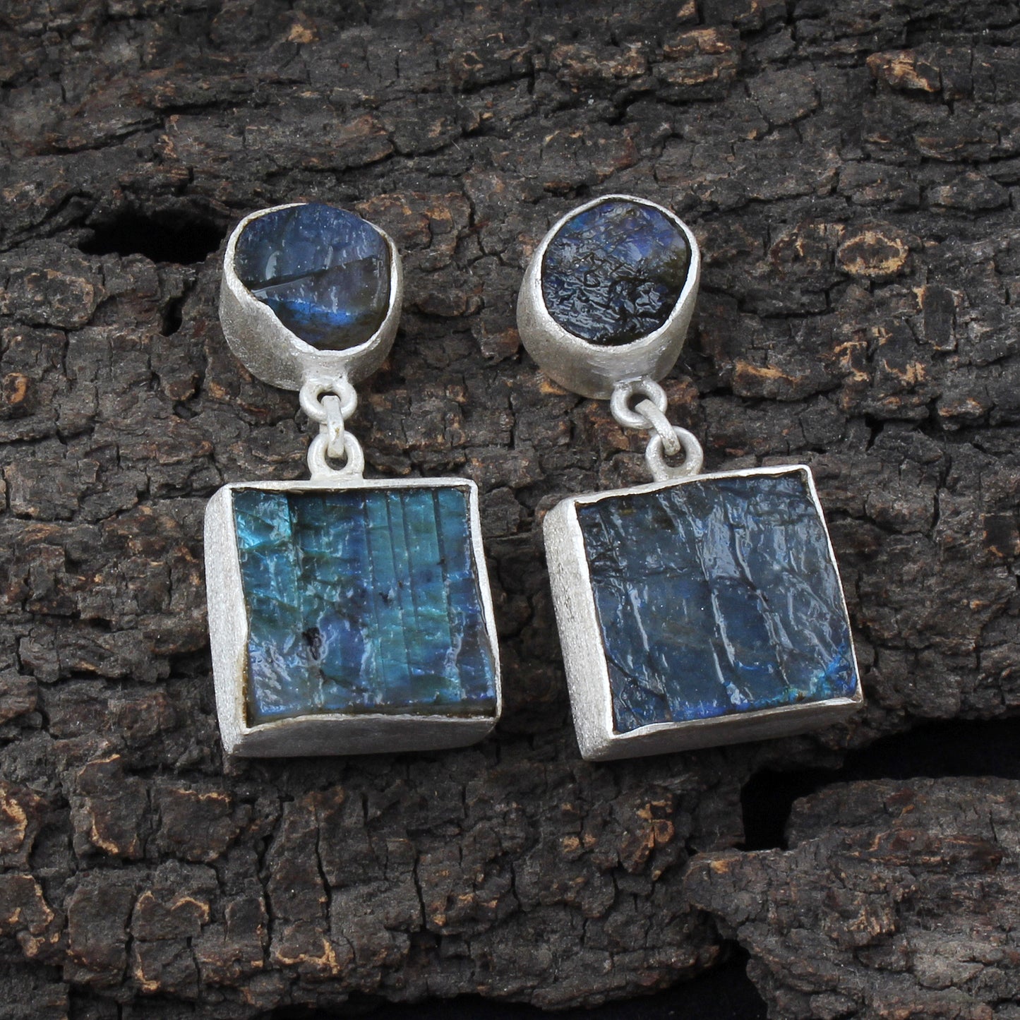 Rough Labradorite Earrings Matte Finish 925 Sterling Silver Earrings Handcrafted Natural Raw Gemstone Jewelry
