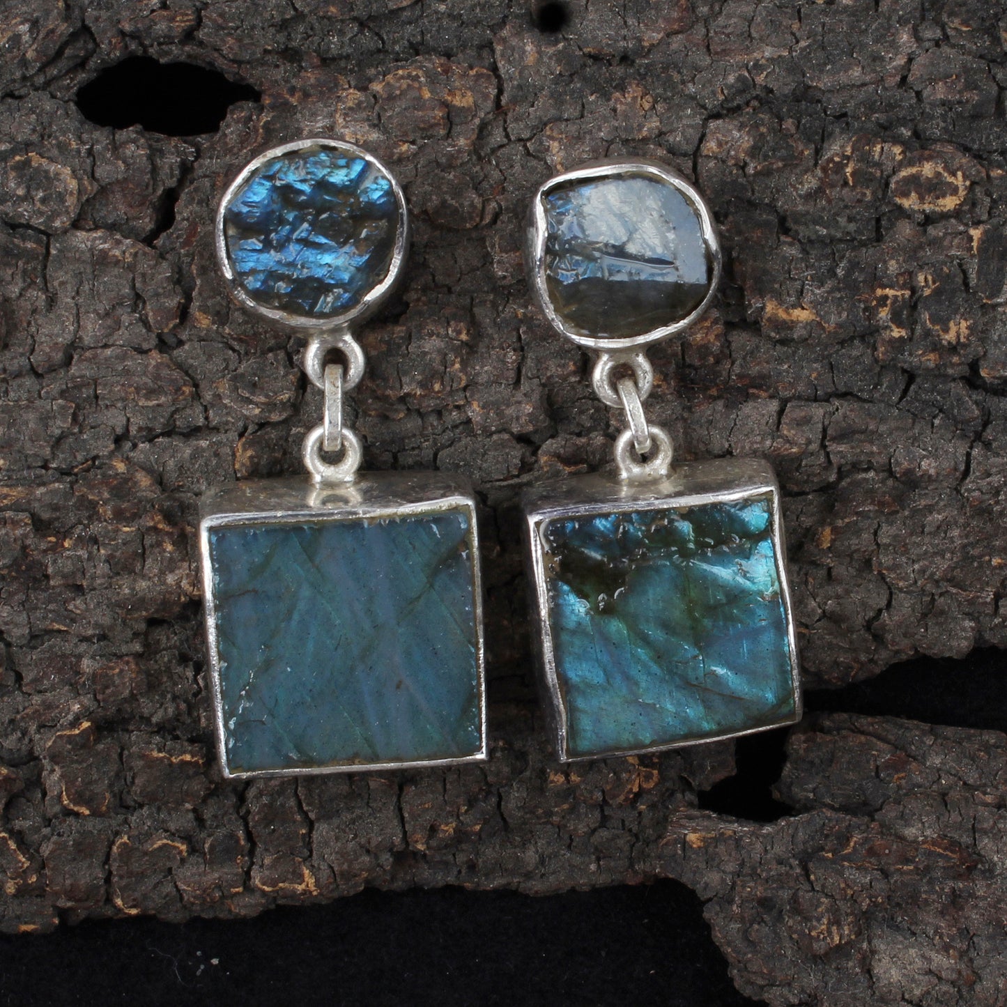 Rough Labradorite Earrings Handmade Matte Finish 925 Sterling Silver Earrings Natural Raw Stone Jewelry