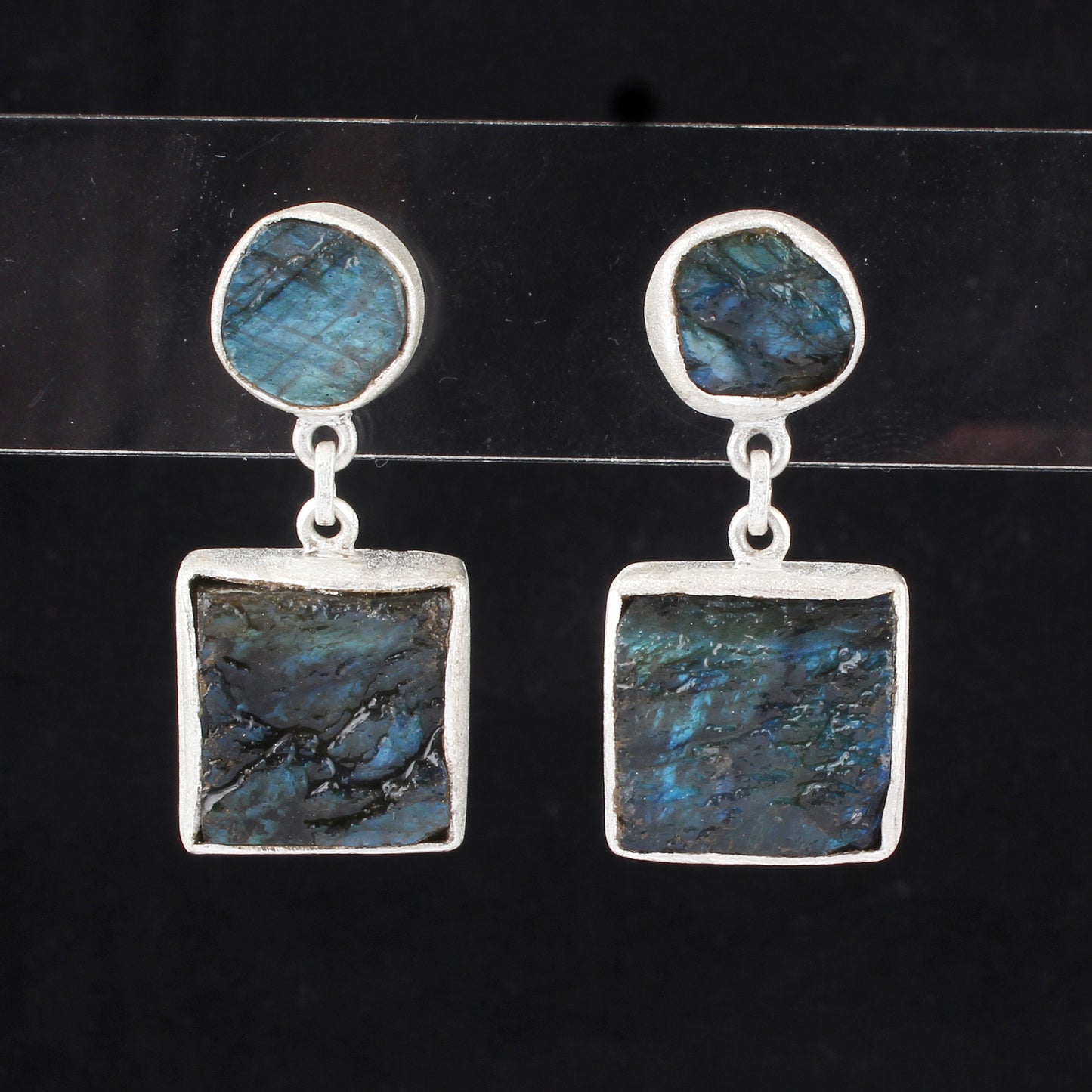 Rough Labradorite Earrings Matte Finish 925 Sterling Silver Earrings Handmade Natural Raw Stone Jewelry