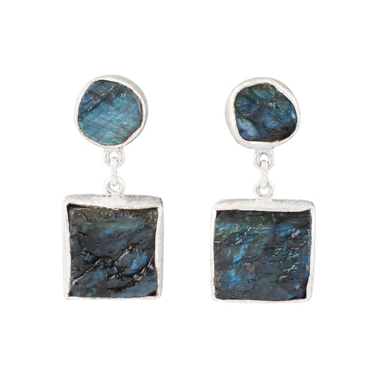 Rough Labradorite Earrings Matte Finish 925 Sterling Silver Earrings Handmade Natural Raw Stone Jewelry