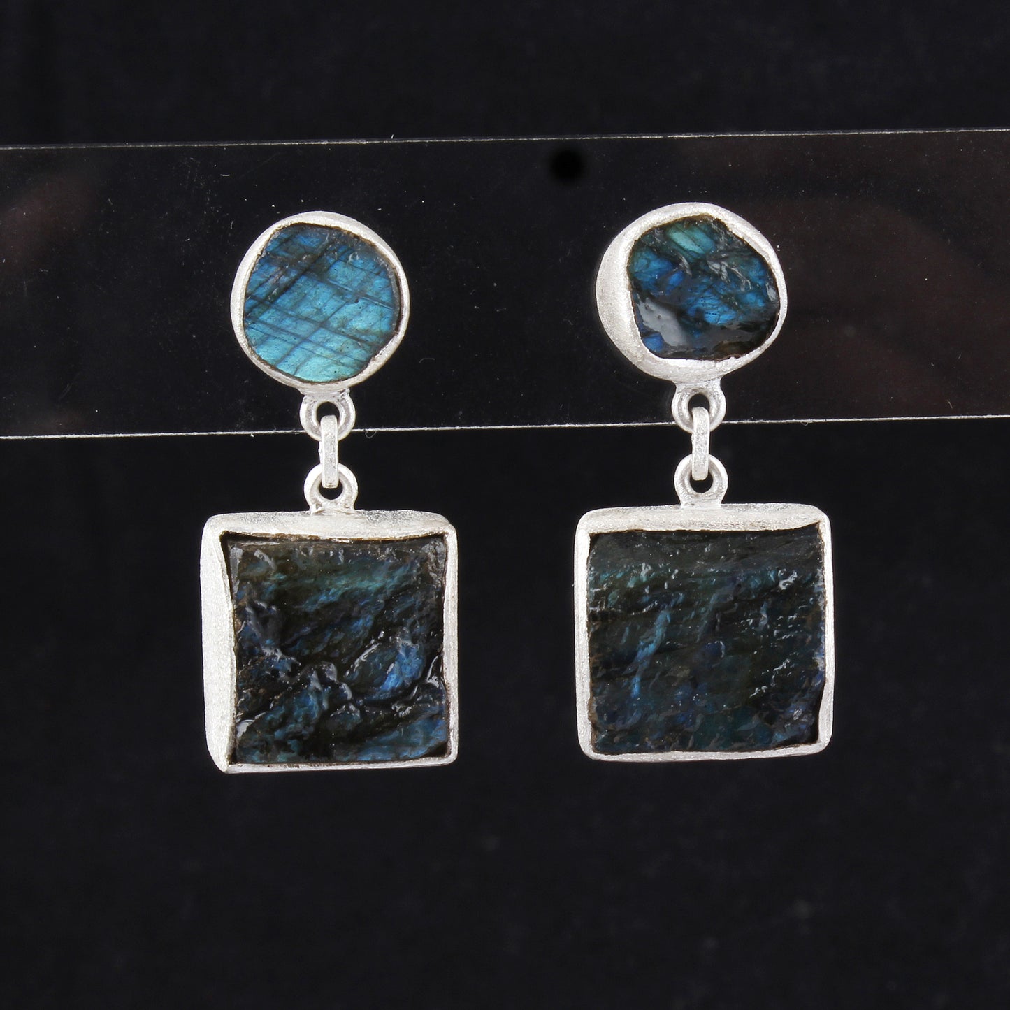 Rough Labradorite Earrings Matte Finish 925 Sterling Silver Earrings Handmade Natural Raw Stone Jewelry