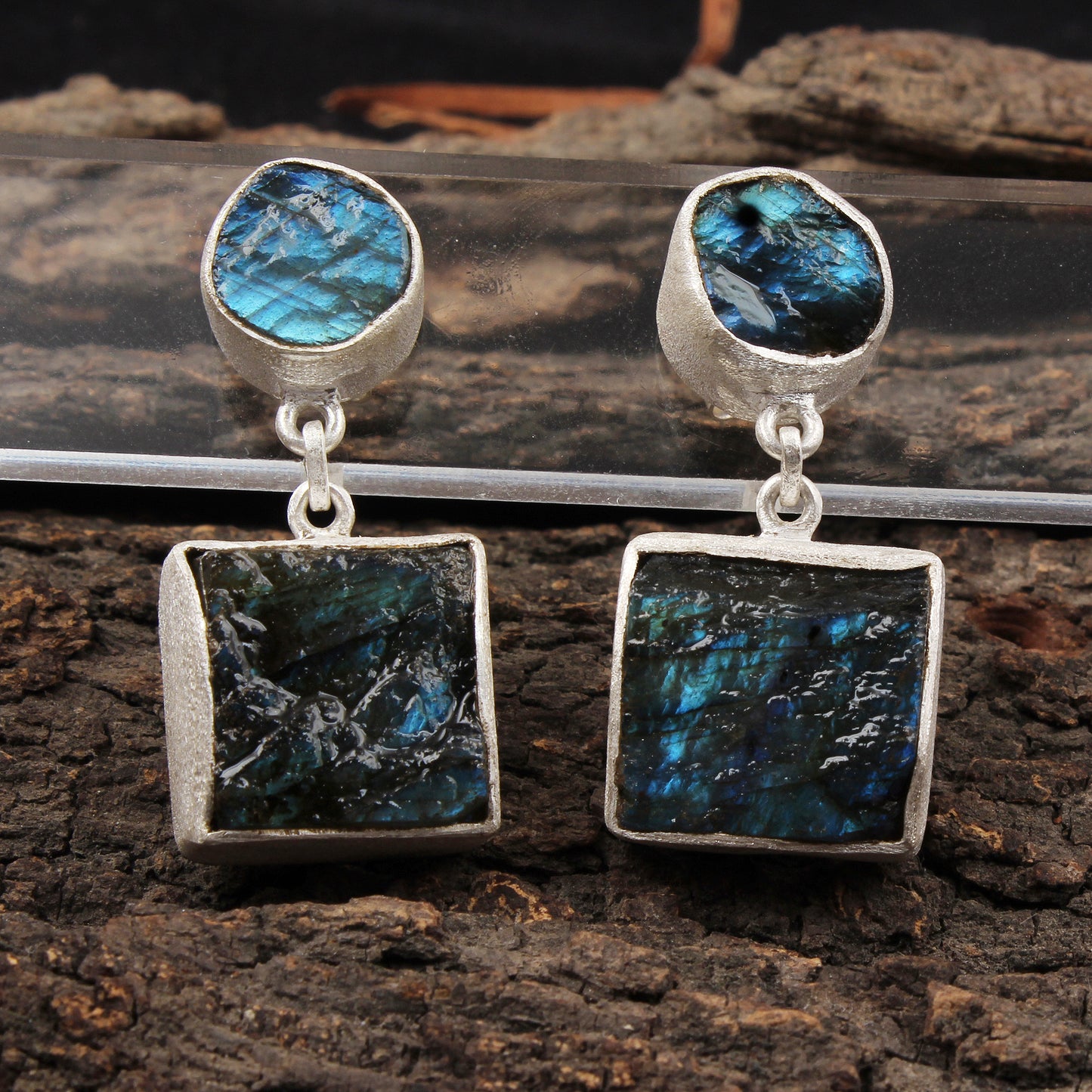 Rough Labradorite Earrings Matte Finish 925 Sterling Silver Earrings Handmade Natural Raw Stone Jewelry