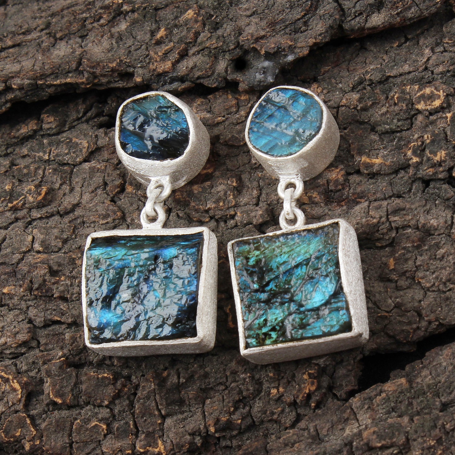 Rough Labradorite Earrings Matte Finish 925 Sterling Silver Earrings Handmade Natural Raw Stone Jewelry