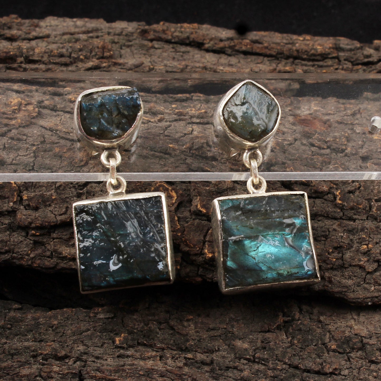 Rough Labradorite Earrings Matte Finish 925 Sterling Silver Earrings Handmade Natural Healing Crystal Jewelry