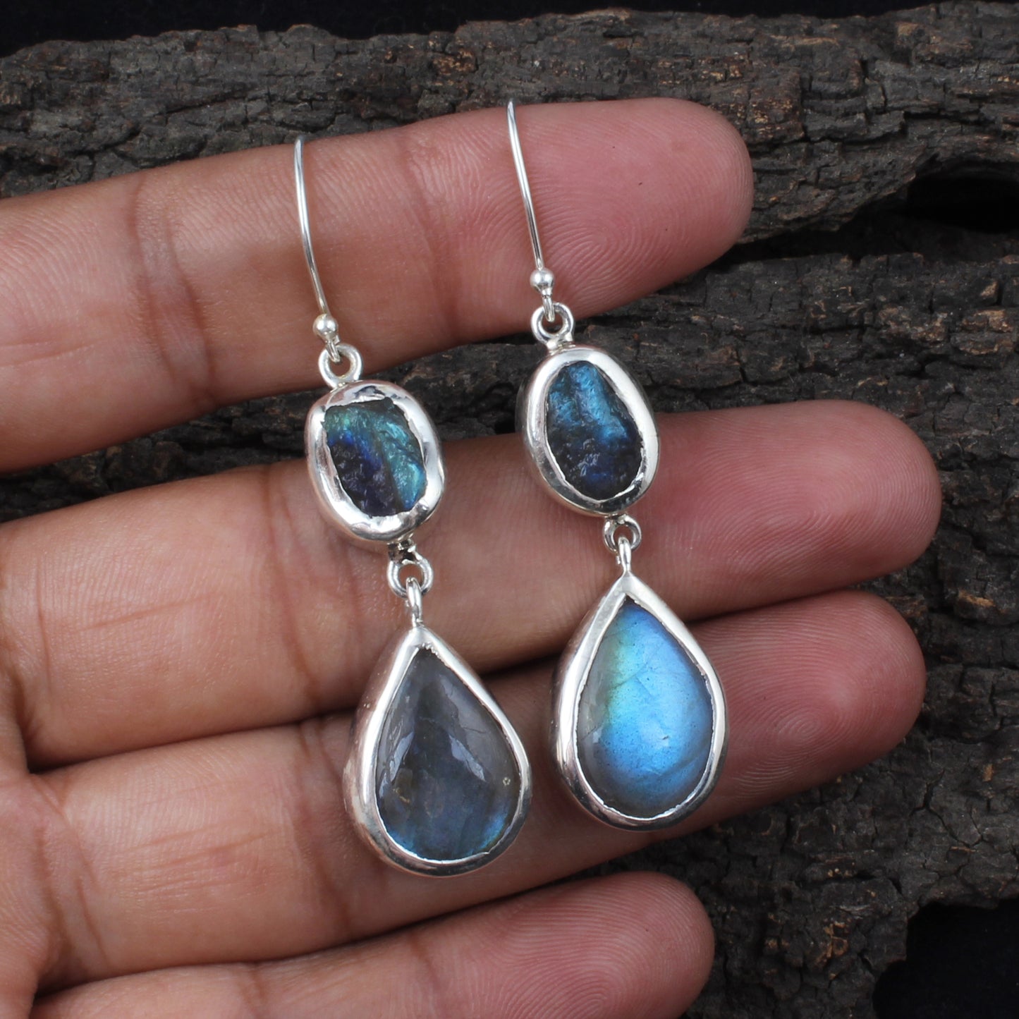Labradorite Earrings 925 Sterling Silver Natural Gemstone Earrings Handmade Dangle Drop Healing Crystal Jewelry