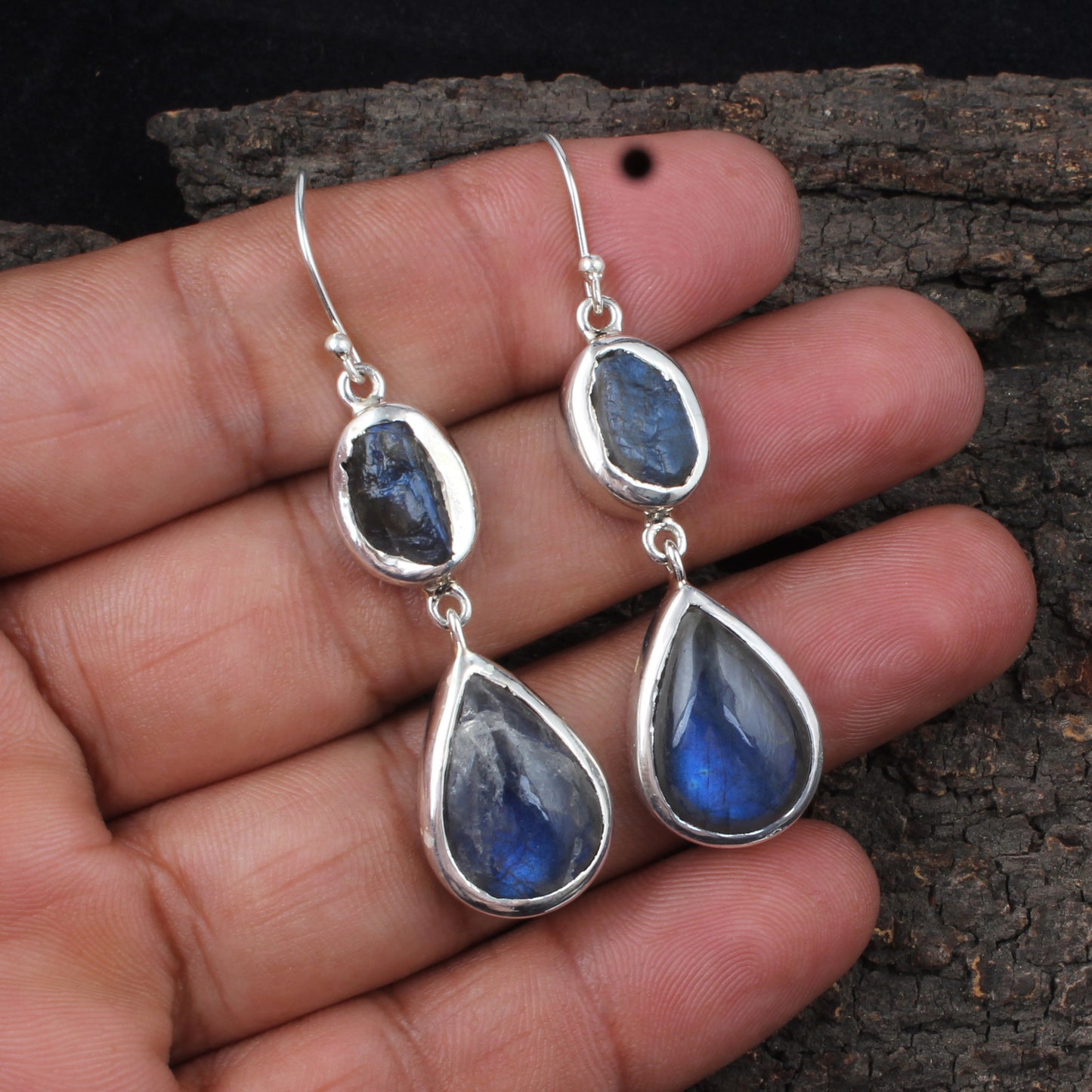 Labradorite Earrings 925 Sterling Silver Natural Gemstone Earrings Handmade Dangle Drop Healing Crystal Earrings