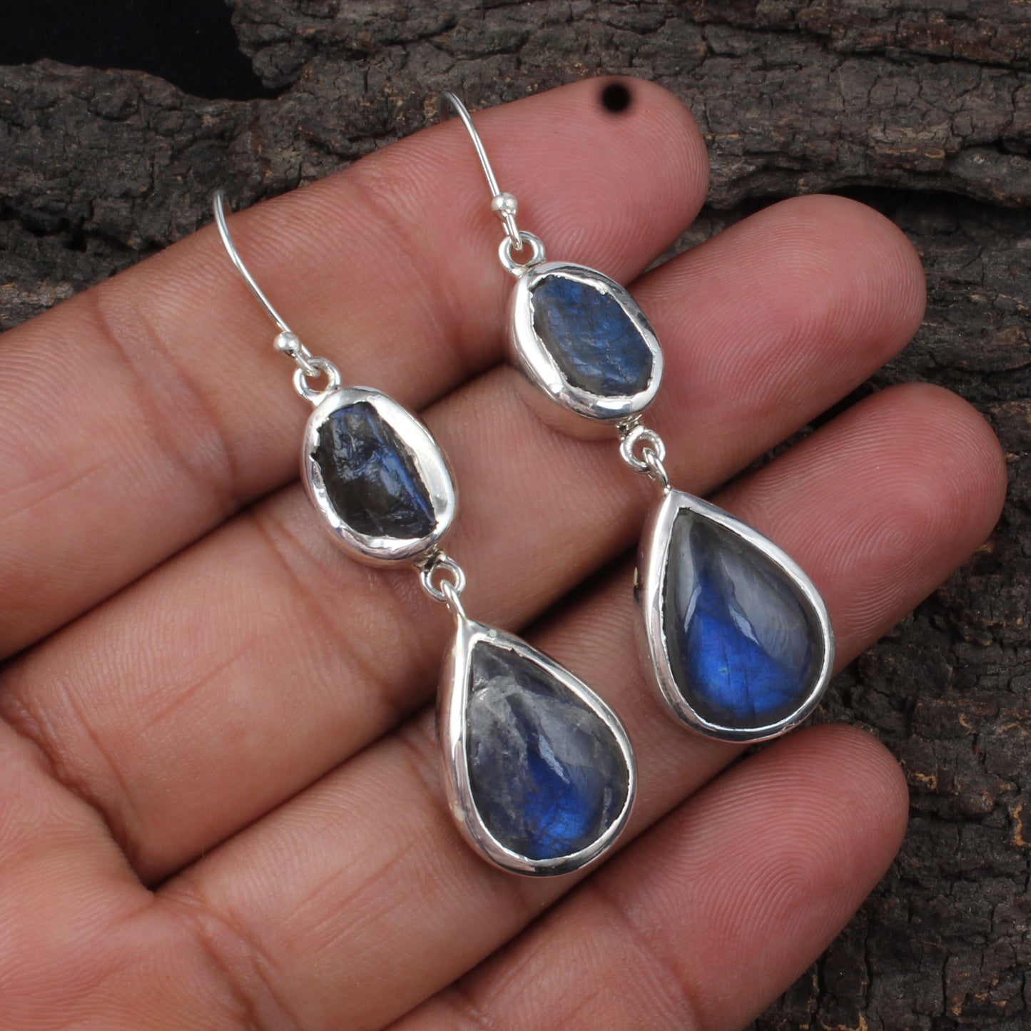 Labradorite Earrings 925 Sterling Silver Natural Gemstone Earrings Handmade Dangle Drop Healing Crystal Earrings