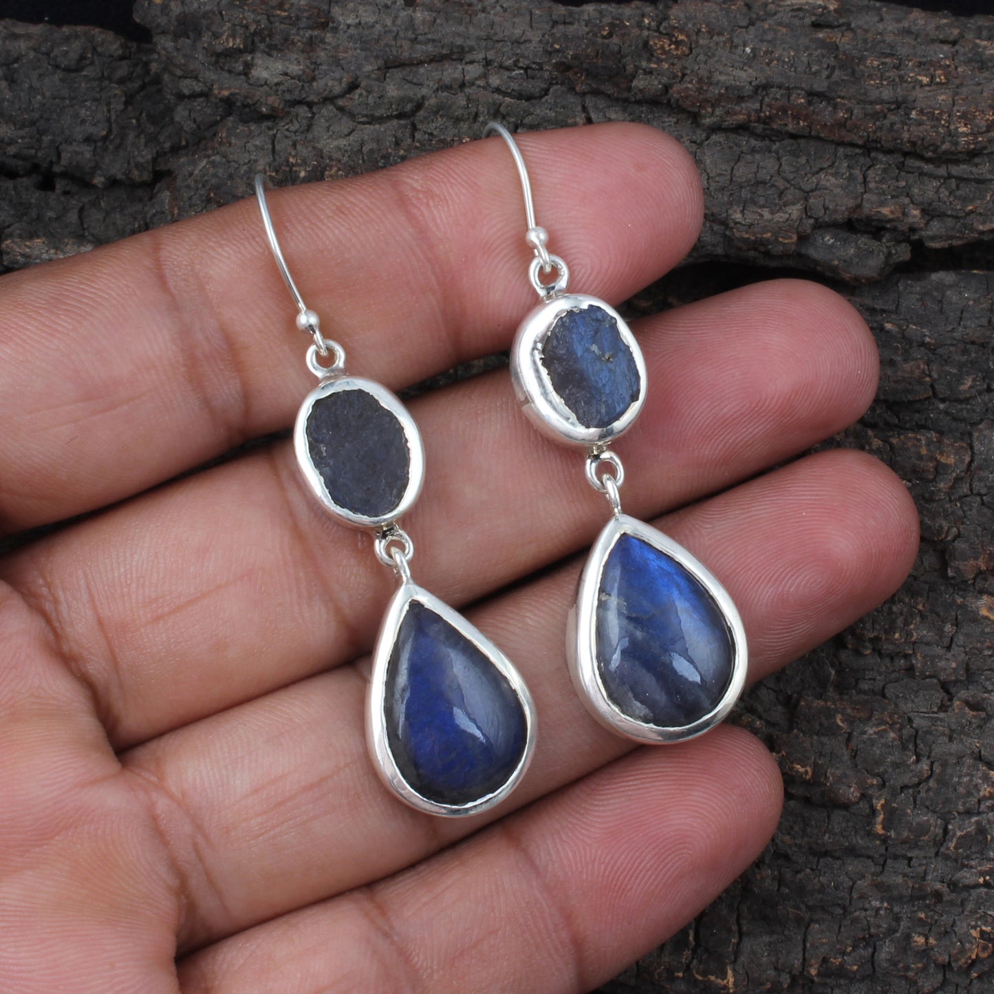 Natural Labradorite Earrings 925 Sterling Silver Gemstone Earrings Handmade Dangle Drop Healing Crystal Jewelry