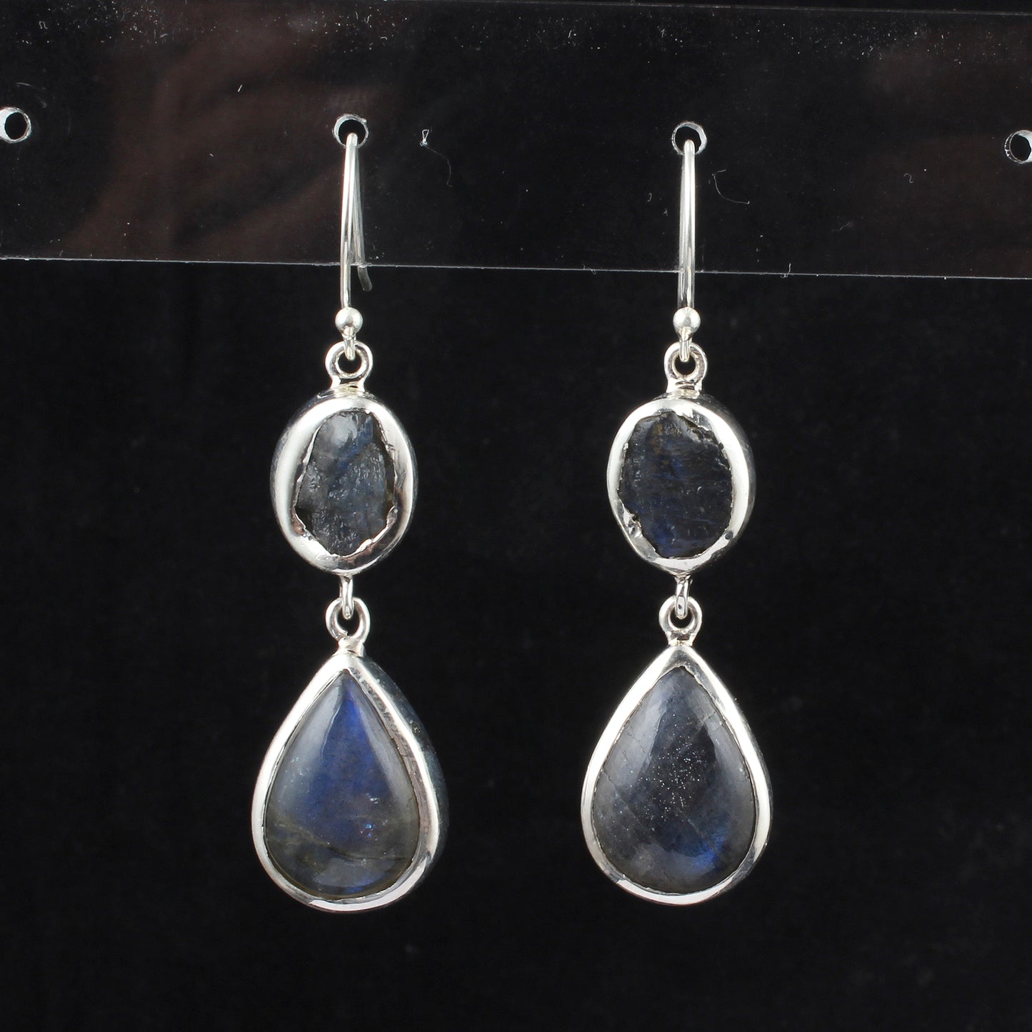 Natural Labradorite Earrings with 925 Sterling Silver Handmade Cab & Rough Stone Earrings Jewelry