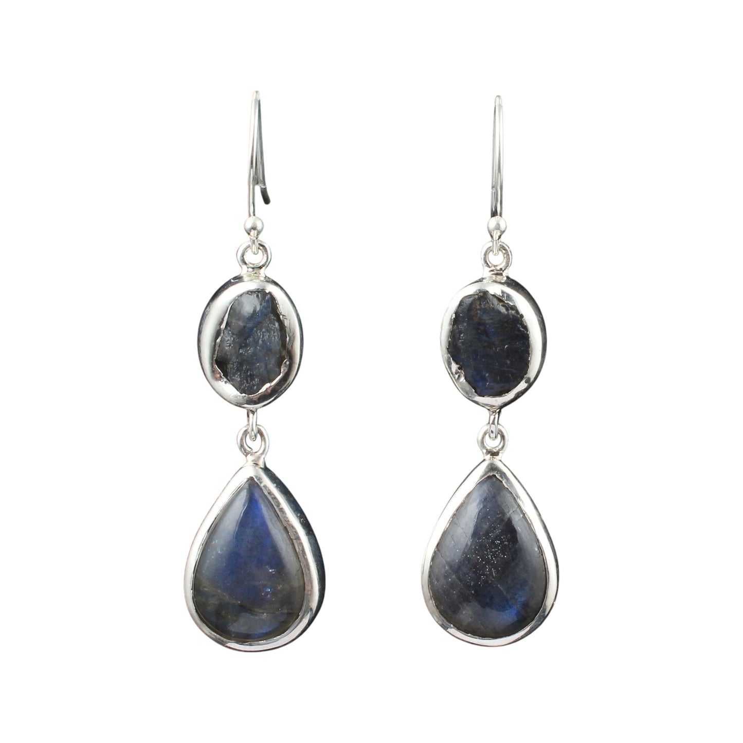 Natural Labradorite Earrings with 925 Sterling Silver Handmade Cab & Rough Stone Earrings Jewelry