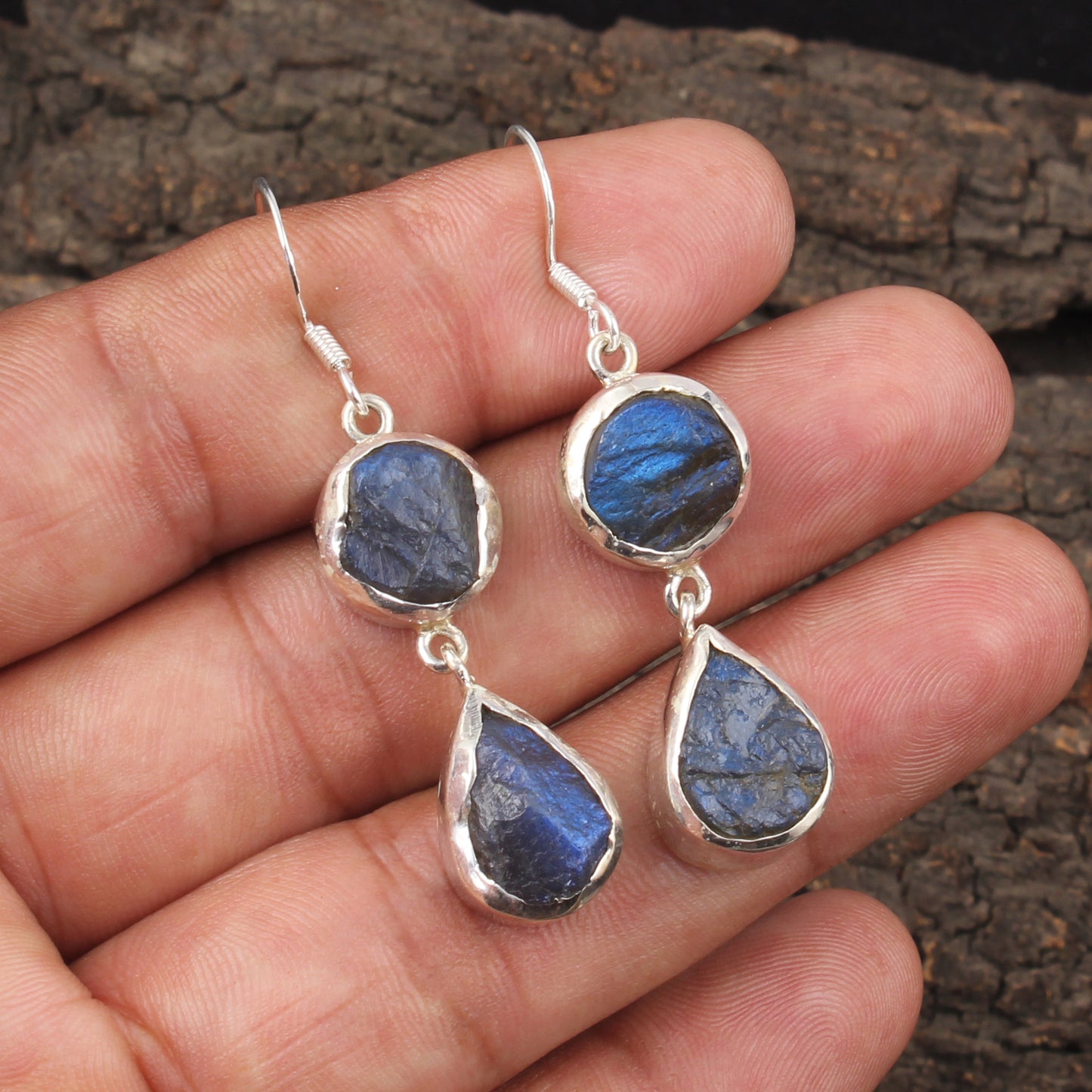 Rough Labradorite Earrings 925 Sterling Silver Natural Gemstone Earrings Handmade Dangle Drop Healing Crystal Jewelry