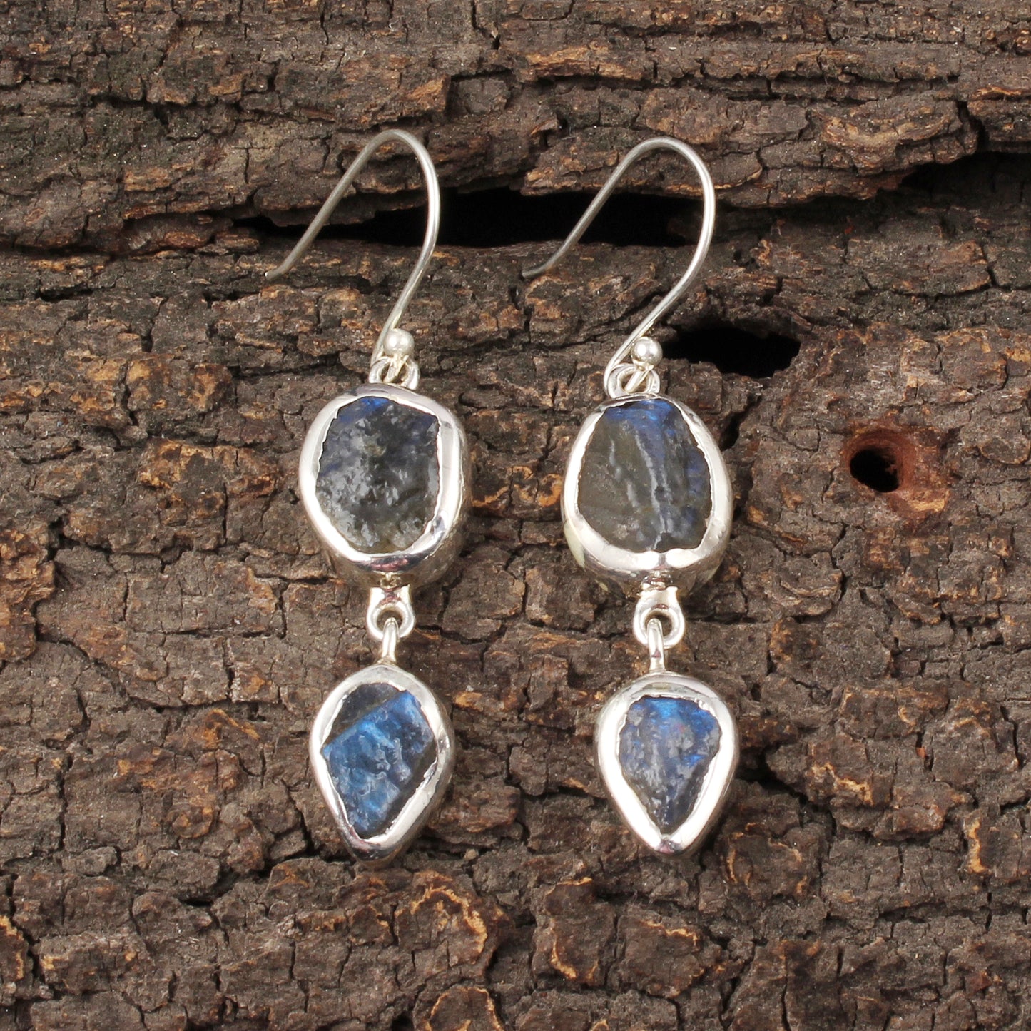 Rough Labradorite Crystal Earrings 925 Sterling Silver Natural Gemstone Earrings Handmade Dangle Drop Jewelry