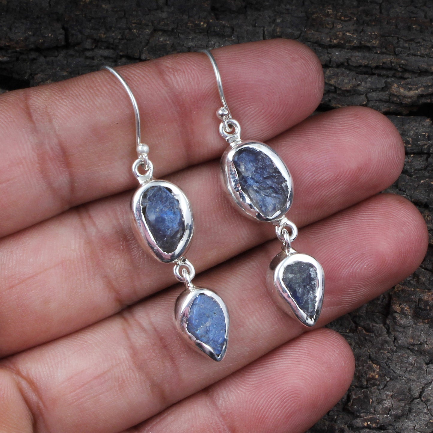 Rough Labradorite Earrings 925 Sterling Silver Natural Gemstone Earrings Handmade Dangle Drop Crystal Jewelry