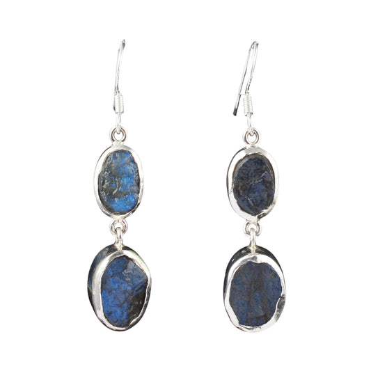 Labradorite Earrings 925 Sterling Silver Natural Rough Gemstone Earrings Handmade Dangle Drop Crystal Jewelry