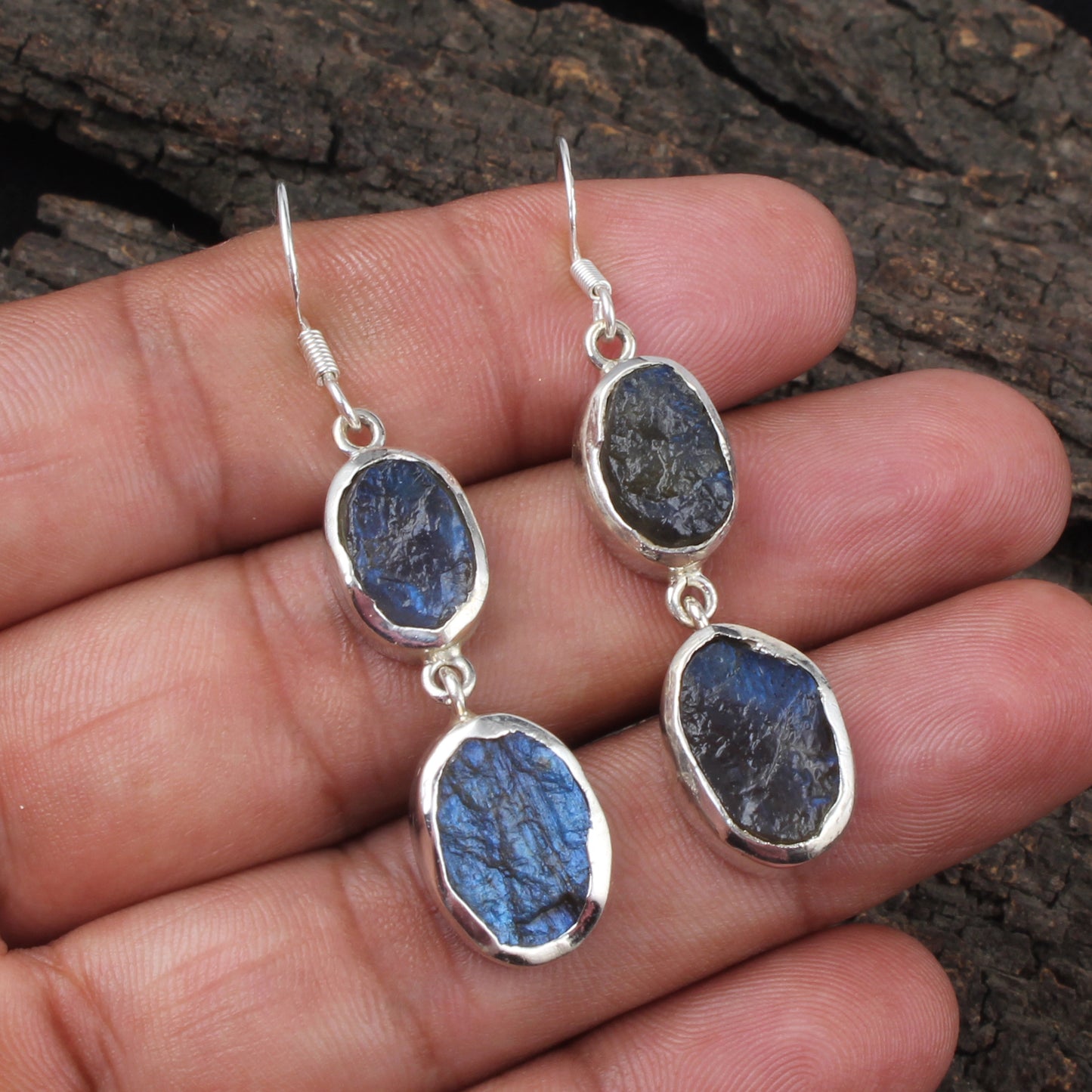 Labradorite Earrings 925 Sterling Silver Natural Rough Gemstone Earrings Handmade Dangle Drop Crystal Jewelry