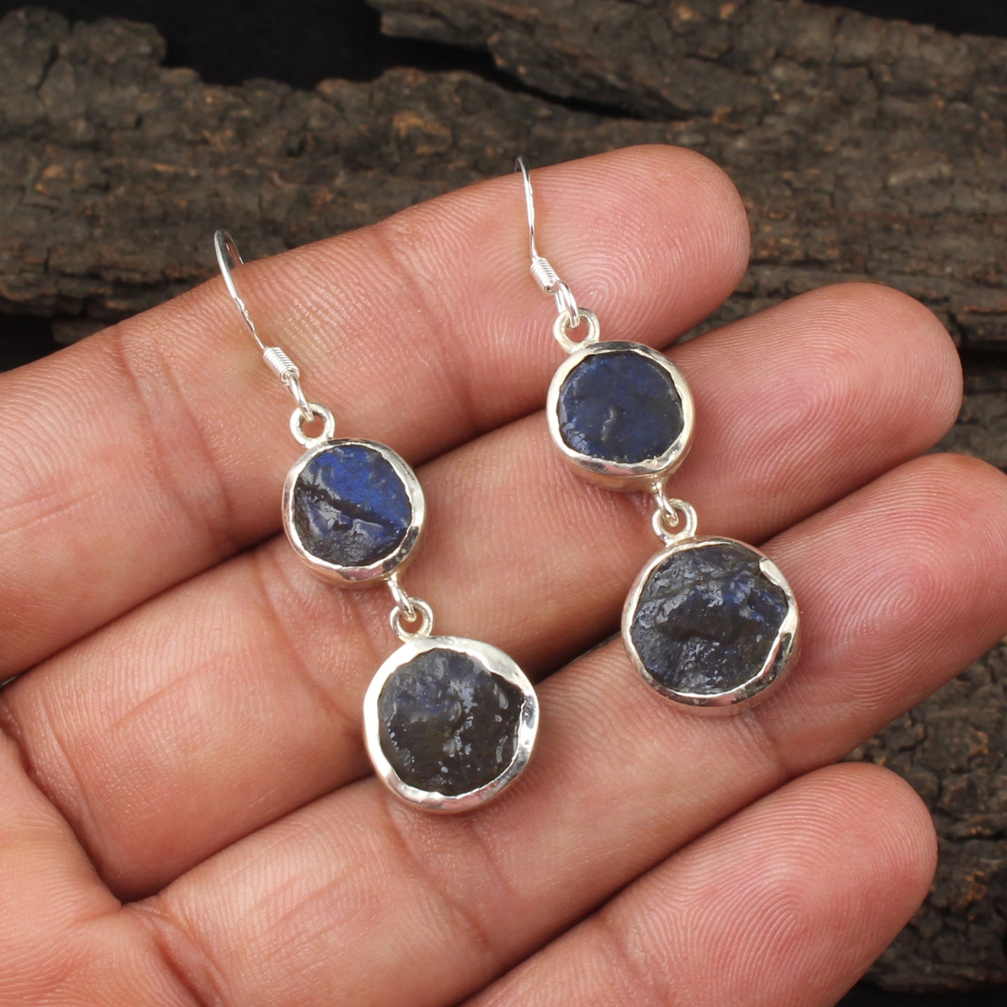Rough Labradorite Earrings 925 Sterling Silver Natural Gemstone Earrings Handmade Dangle Drops Jewelry