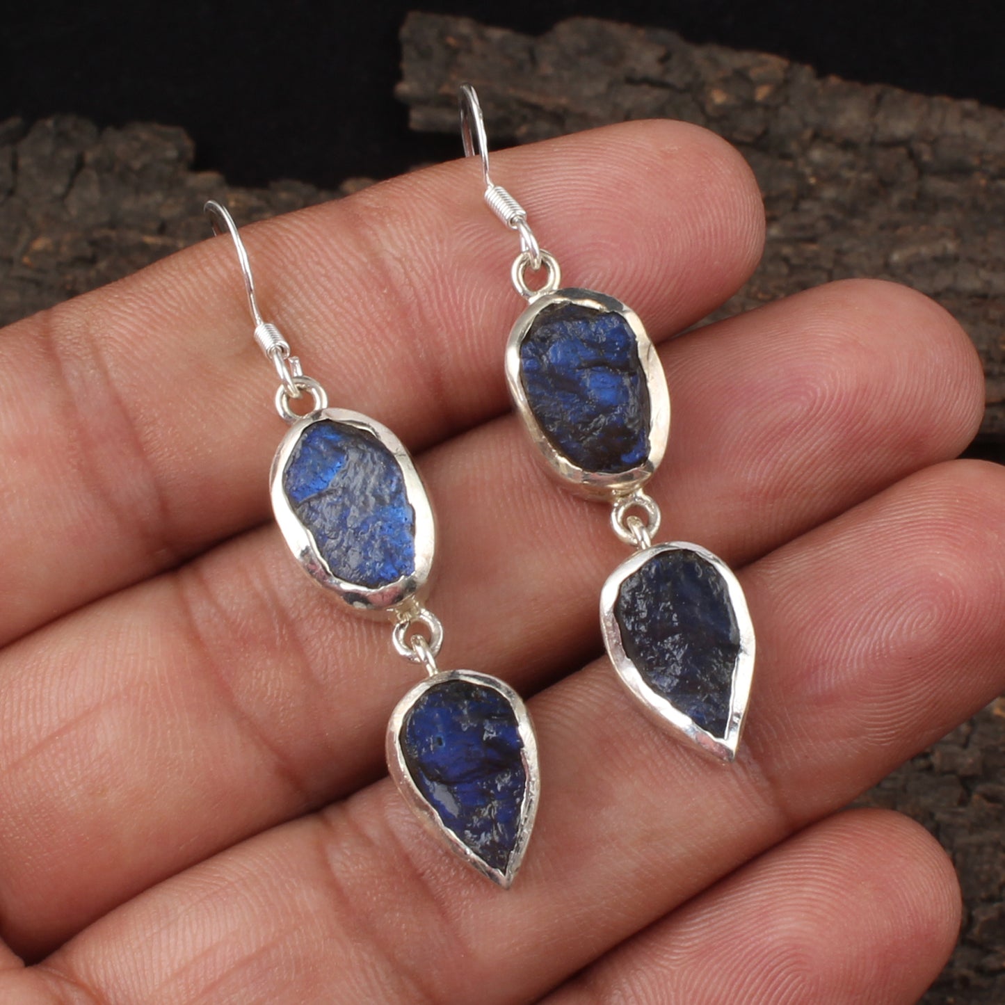 Raw Labradorite Earrings 925 Sterling Silver Natural Gemstone Earrings Handmade Dangle Drop Crystal Jewelry