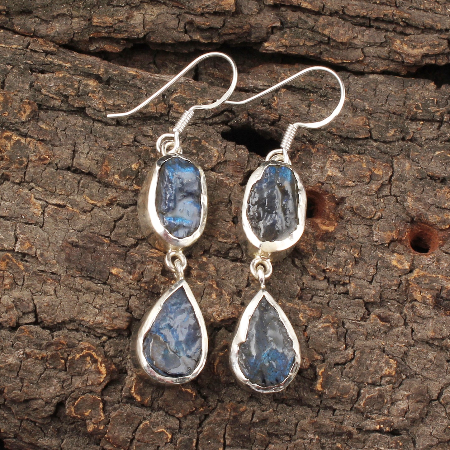 Raw Labradorite Dangle Earrings Handmade Rough Stone 925 Sterling Silver Raw Stone Jewelry November Birthstone Christmas Gift