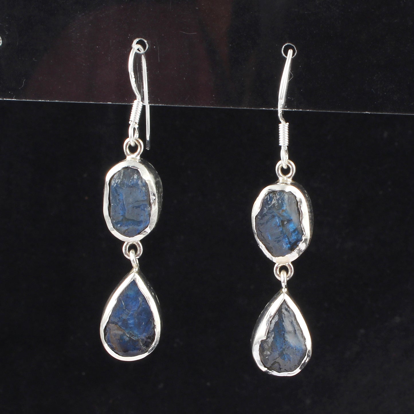 Raw Labradorite Dangle Earrings Handmade Rough Stone 925 Sterling Silver Raw Stone Jewelry November Birthstone Christmas Gift