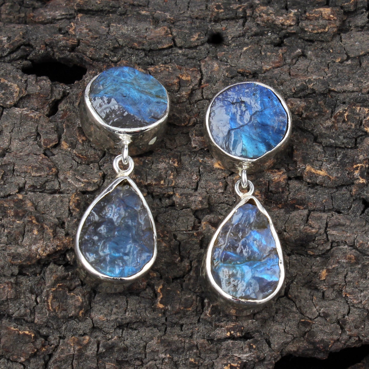 Raw Labradorite Earrings 925 Sterling Silver Natural Rough Gemstone Earrings Handmade Dangle Drops Jewelry