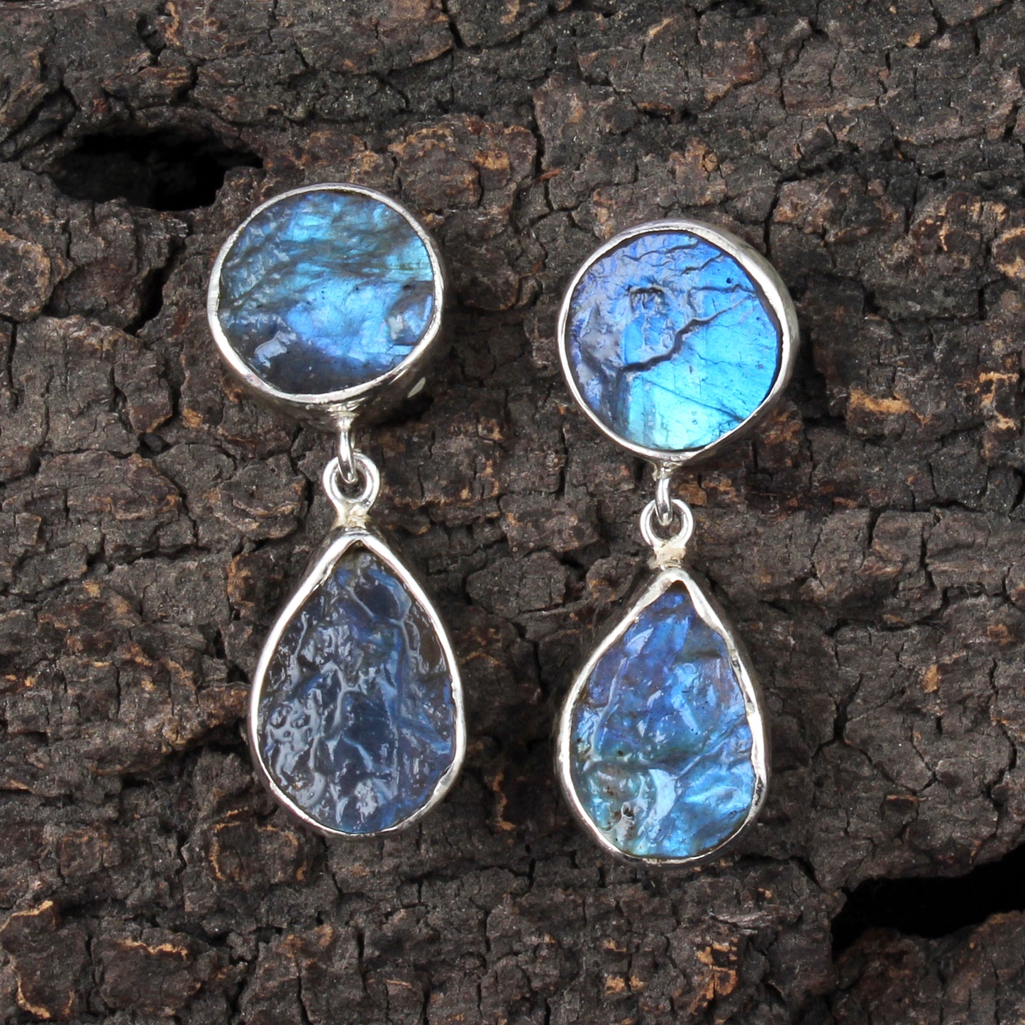 Raw Labradorite Earrings 925 Sterling Silver Natural Rough Gemstone Earrings Handmade Dangle Drops Jewelry