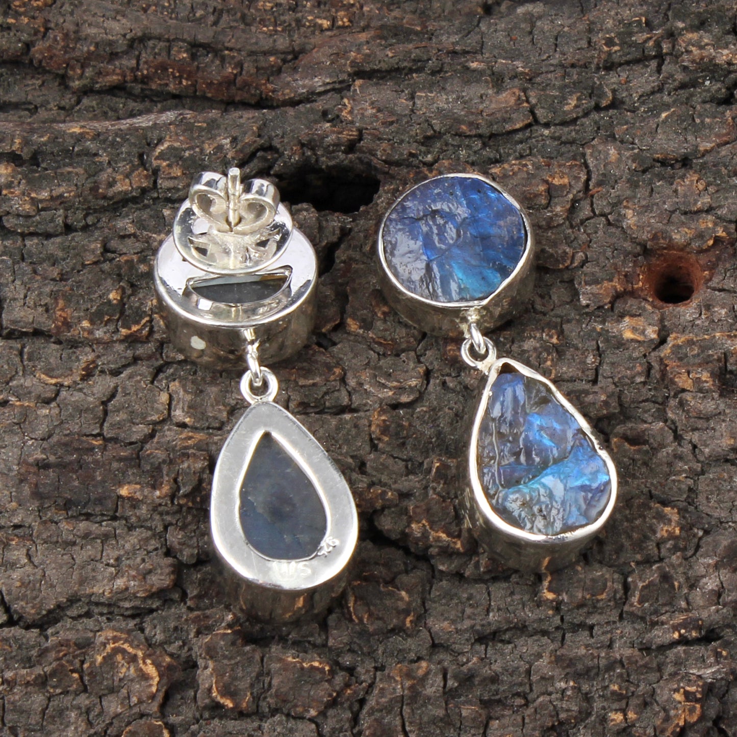 Raw Labradorite Earrings 925 Sterling Silver Natural Rough Gemstone Earrings Handmade Dangle Drops Jewelry