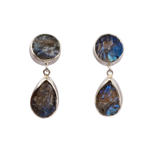 Raw Labradorite Earrings 925 Sterling Silver Natural Rough Gemstone Earrings Handmade Dangle Drops Jewelry