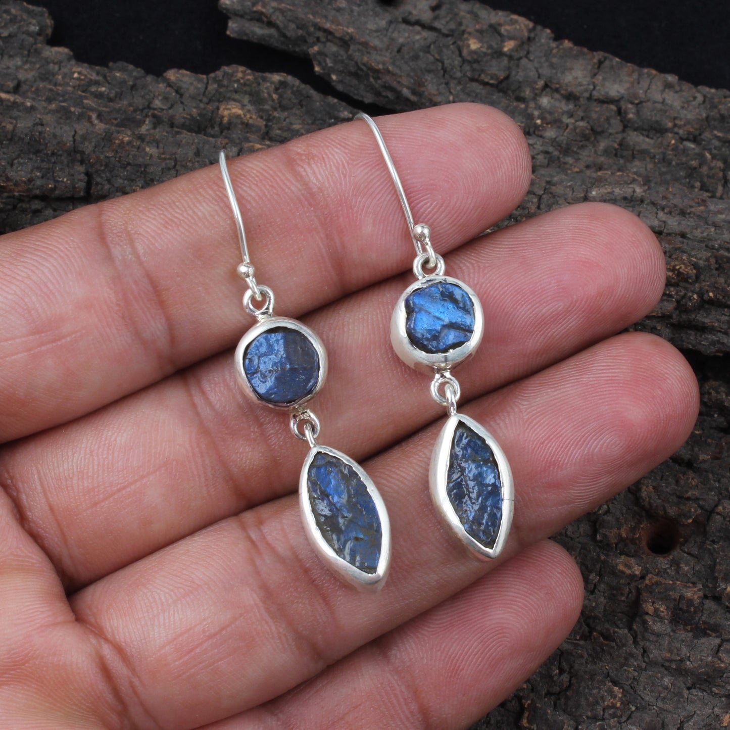 Raw Labradorite Earrings 925 Sterling Silver Natural Gemstone Earrings Handmade Dangle Healing Crystal Jewelry