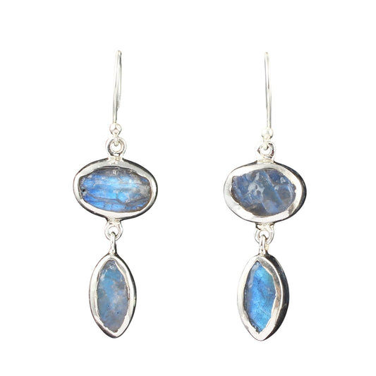 Labradorite Earrings 925 Sterling Silver Natural Rough Crystal Earrings Handmade Dangle Drops Jewelry