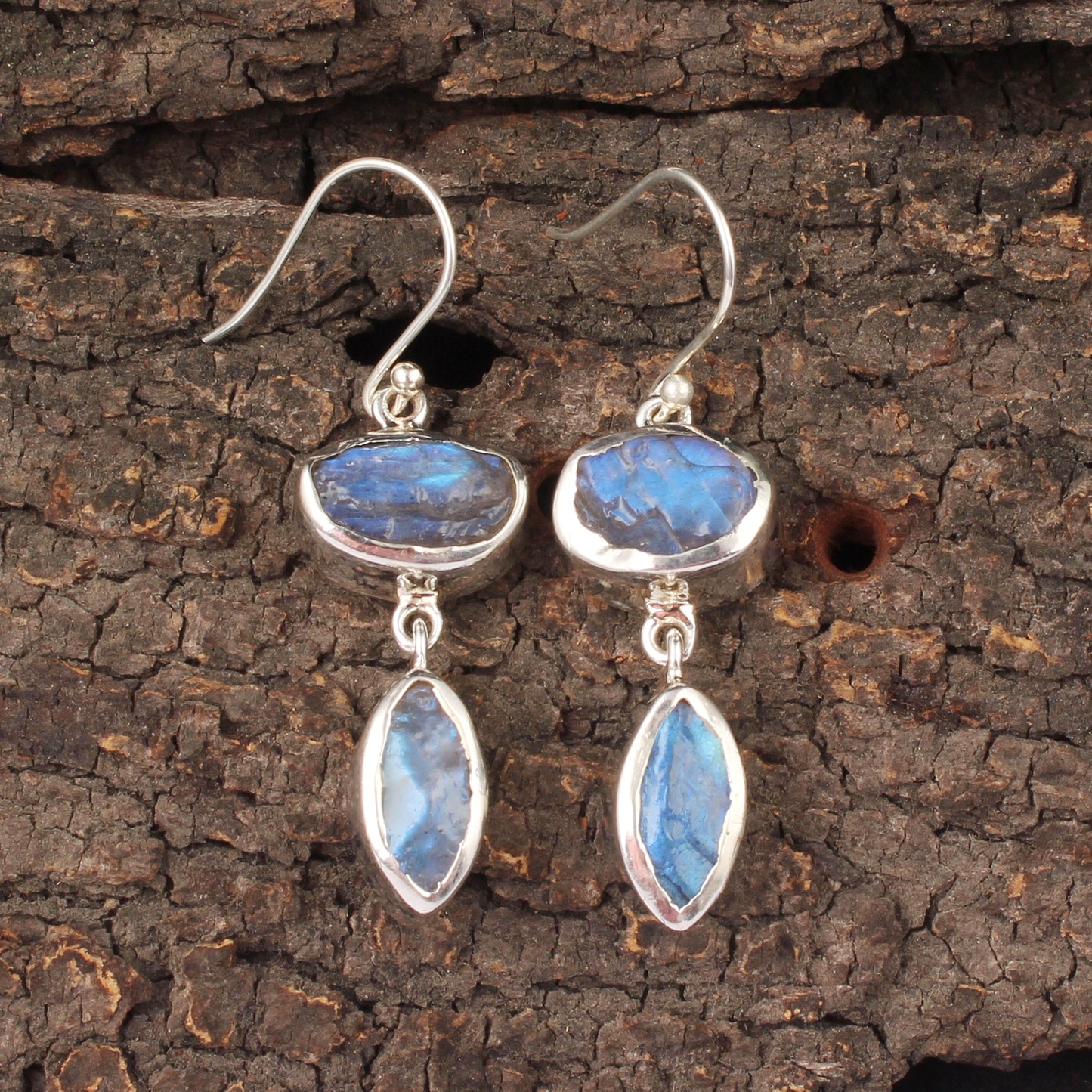 Labradorite Earrings 925 Sterling Silver Natural Rough Crystal Earrings Handmade Dangle Drops Jewelry