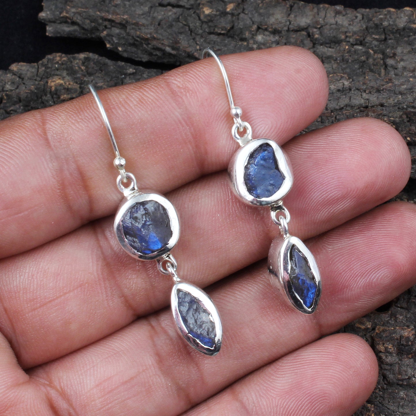 Rough Labradorite Earrings 925 Sterling Silver Natural Gemstone Earrings Handmade Dangle Healing Crystal Jewelry
