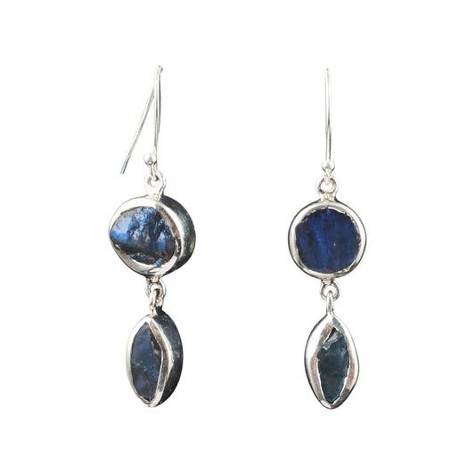 Natural Rough Labradorite Earrings Handmade 925 Sterling Silver Raw Healing Crystal Gemstone Earrings