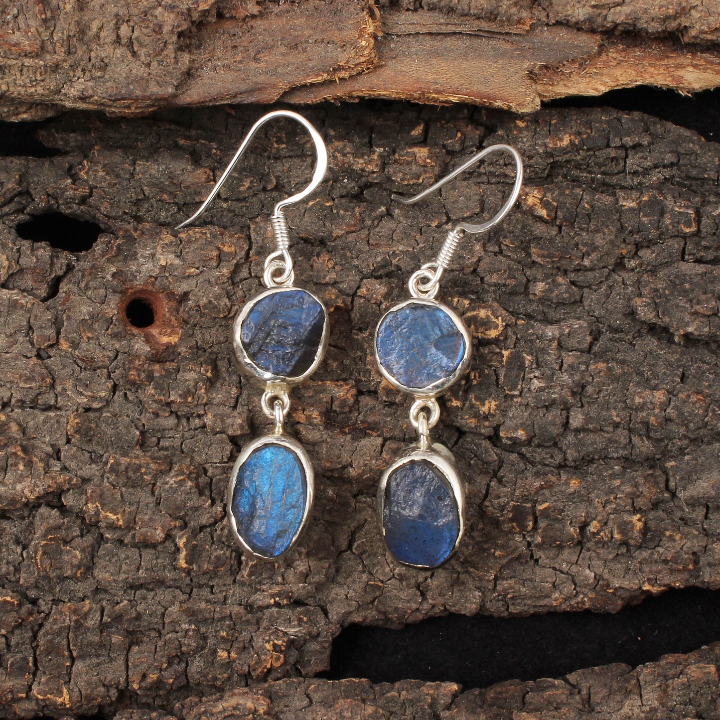 Labradorite Earrings 925 Sterling Silver Natural Rough Crystal Earrings Handmade Dangle Drops