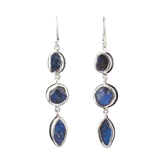 Labradorite Earrings 925 Sterling Silver Natural Gemstone Earrings Handmade Dangle Rough Crystal Jewelry