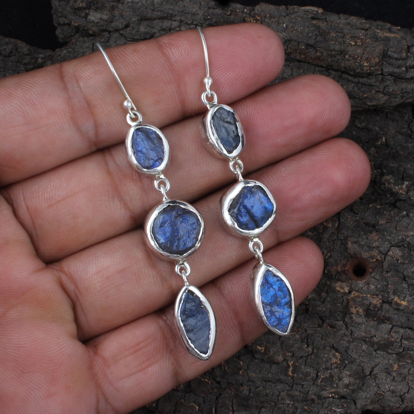 Labradorite Earrings 925 Sterling Silver Natural Gemstone Earrings Handmade Dangle Rough Crystal Jewelry