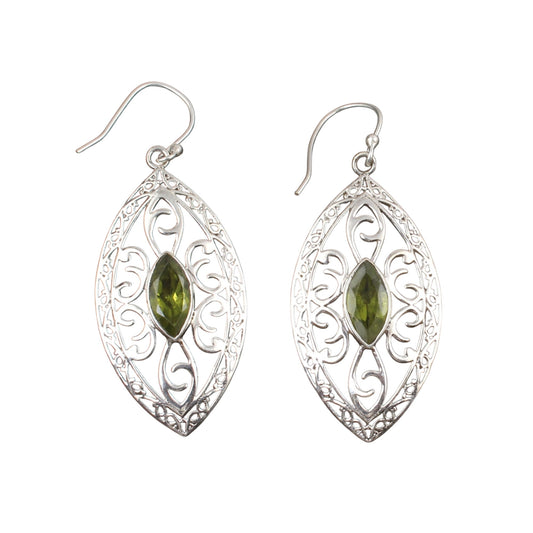 Bohemian Marquise Peridot Earrings with 925 Sterling Silver Handmade Designer Dangle Gemstone Earrings