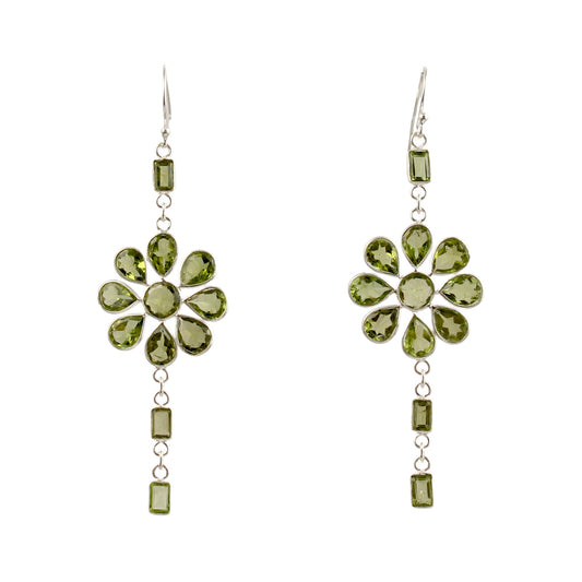 Long Dangle Peridot Earrings 925 Sterling Silver Handmade Bezel Set August Birthstone Earrings