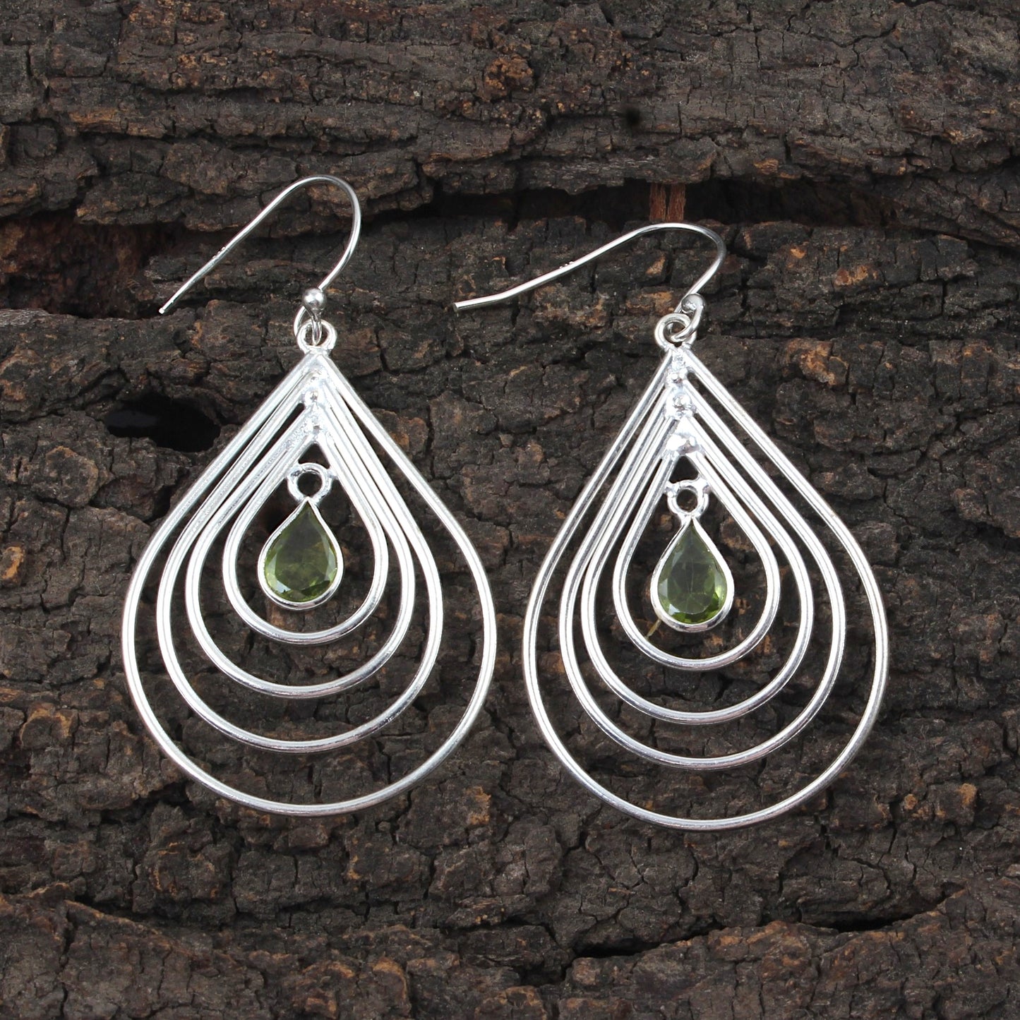 Multi Wire Design Peridot Earrings with 925 Sterling Silver Handmade Designer Dangle Gemstone Earrings