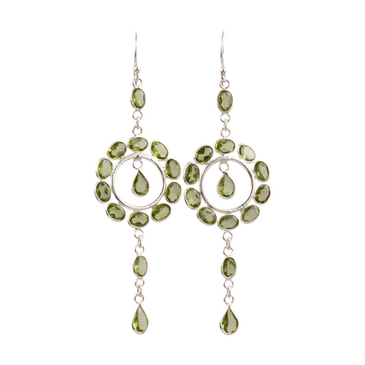 Long Dangle Natural Peridot Earrings 925 Sterling Silver Handmade Bezel Set August Birthstone Earrings