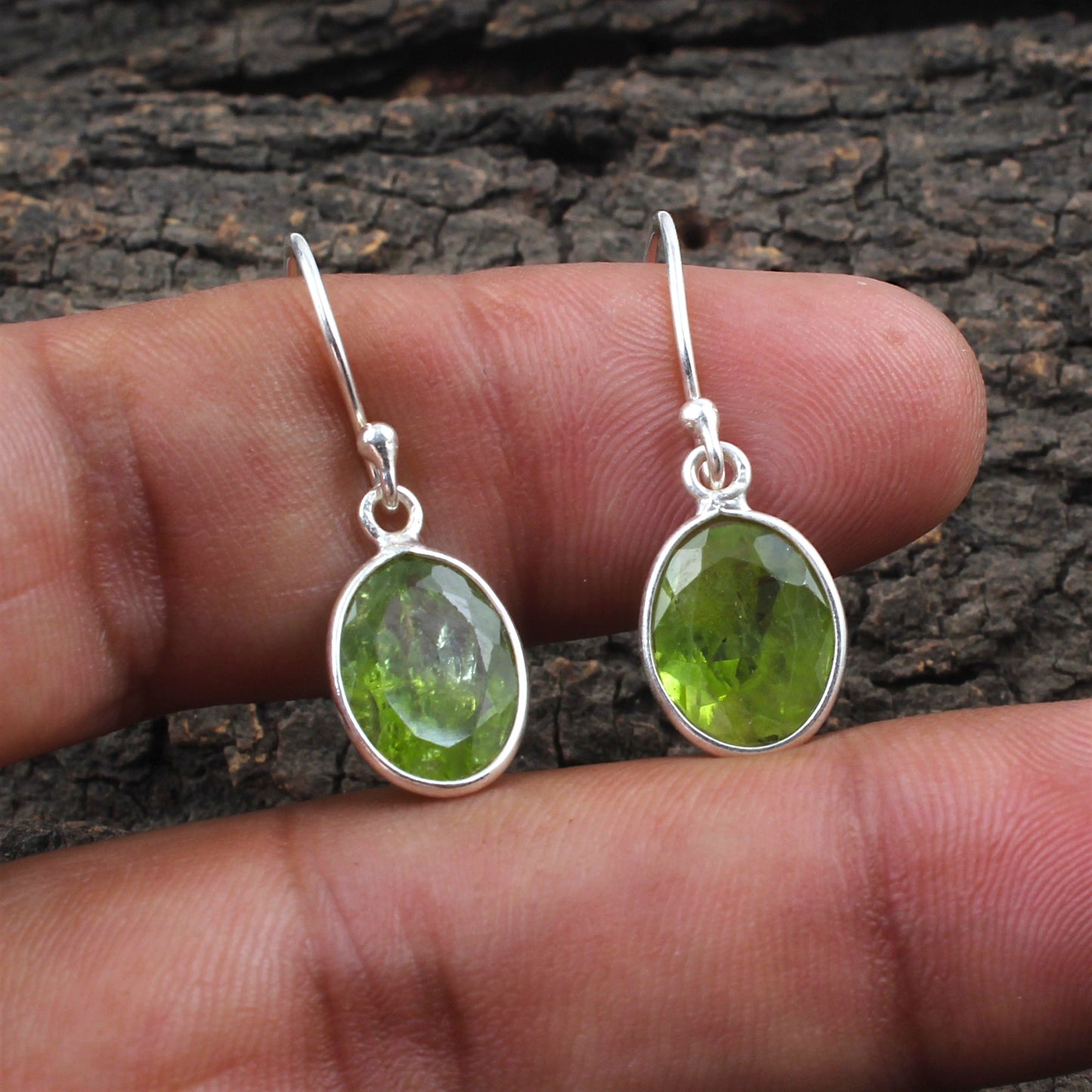 Natural Peridot Earrings Oval Shape Lightweight Gemstone Dangle Earrings August Birthstone Jewelry